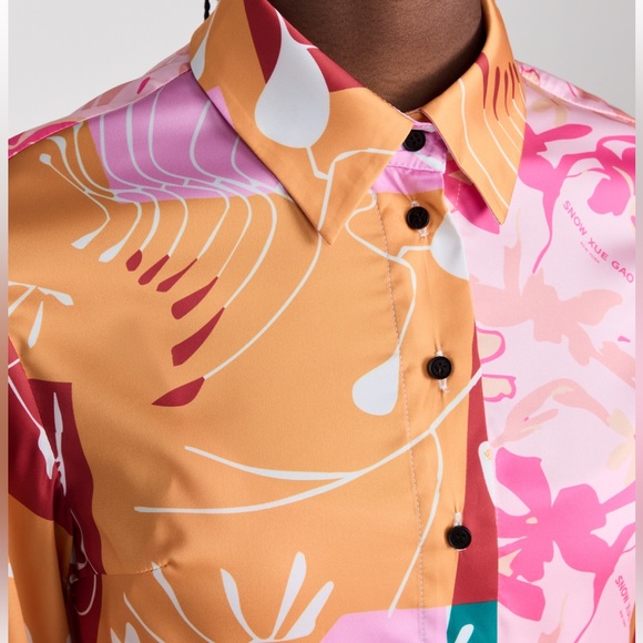 NEW | Show Xue Gao Silk Collage Button Down Shirt - Picture 5 of 8